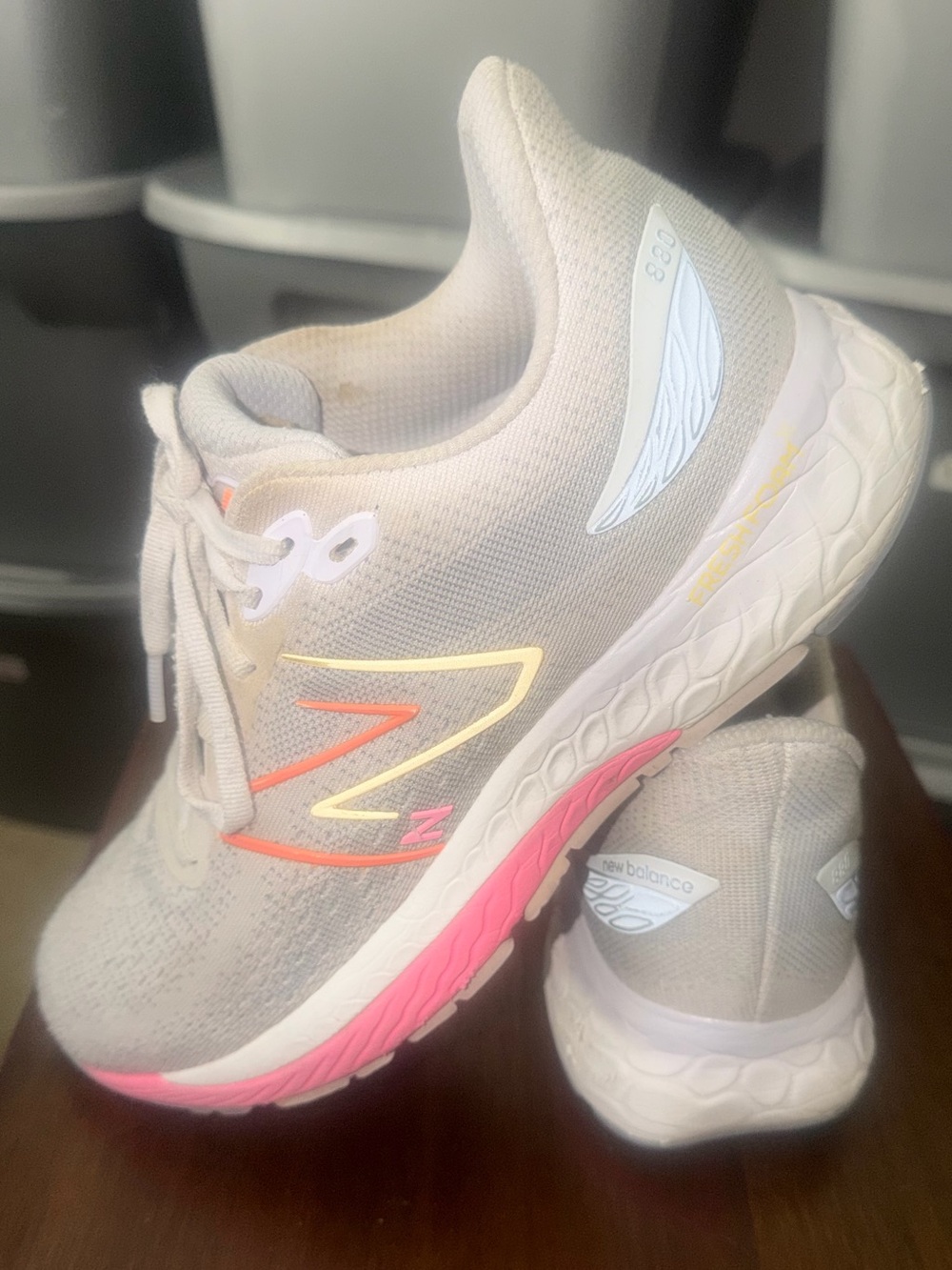 New Balance 880 women’s Cream Mesh Running Sneakers with Neon Pink & Yellow(127)